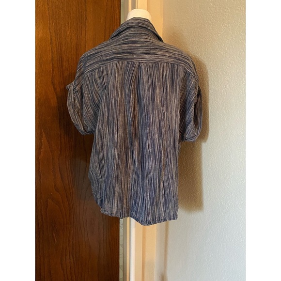 Vintage Striped Blue Button-Up Top Karen Kane - Picture 4 of 7